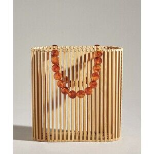 L*Space Jolene Bucket Bag Natural Wooden Bamboo Beaded Handle Tote Purse NWT
